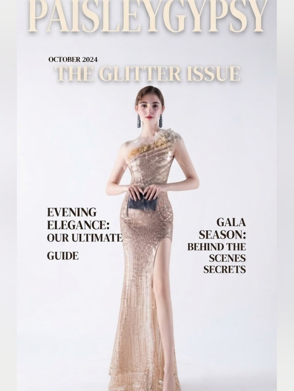 Gold, One Shoulder Beaded,Feather Neckline, Gradient Print,  Sequined Gown